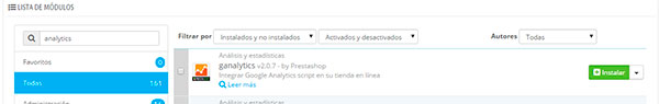 Módulo analytics prestashop