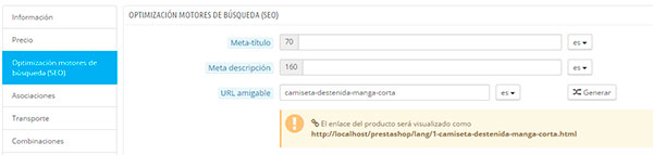 Títulos y descripciones Prestashop
