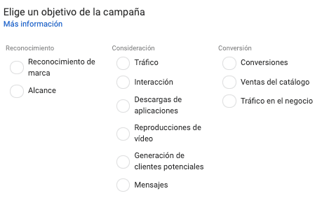 tipos objetivos facebook ads