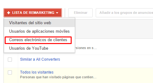 Listas remarketing de Adwords con emails