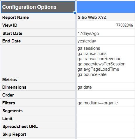 configuracion spreadsheet ¿Cómo crear un Dashboard SEO con Google Spreadsheets?