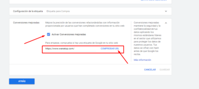 activacion Cómo configurar las conversiones mejoradas