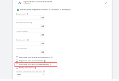 proporcionar datos mejoradas Cómo configurar las conversiones mejoradas