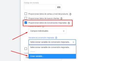 variable css1 Cómo configurar las conversiones mejoradas