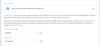 variable css2 Cómo configurar las conversiones mejoradas